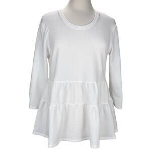 Kim & Cami White Textured Babydoll Women's Top S